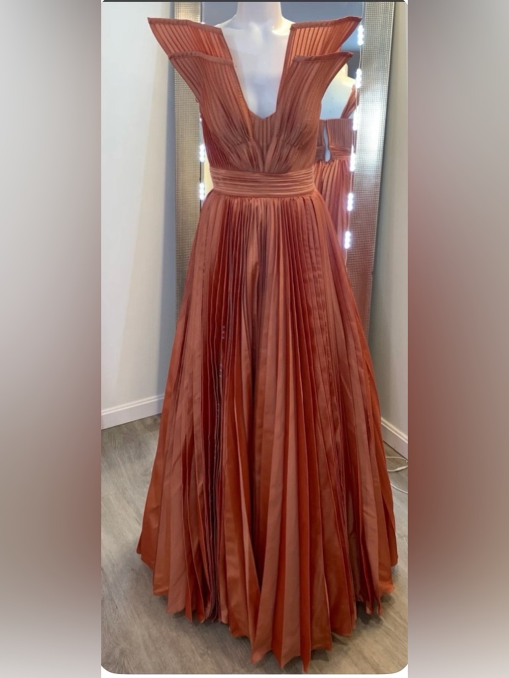 NWT Tarik Ediz Rust Copper Pleated Prom Gown